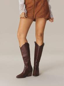 Styleloop 中筒靴,编织纹理,适合度假、波西米亚风、西部风、音乐节、万圣节、圣诞派对服装 - 咖啡棕 - 查看 4