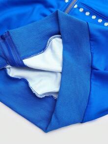 ROMWE MEN 男士字母卡通印花拉链连帽衫 - 藍色 - 查看 8