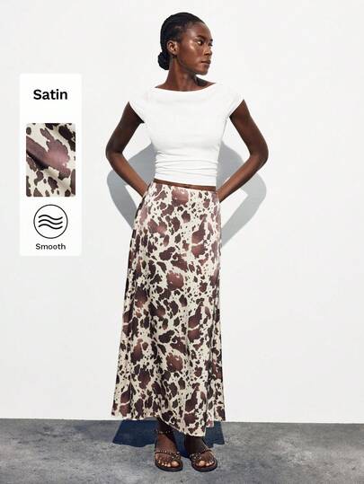 Maija Elegant och trendig kjol med heltryck för kvinnor, djurtryck, resortkläder, ko-mönstrad maxikjol