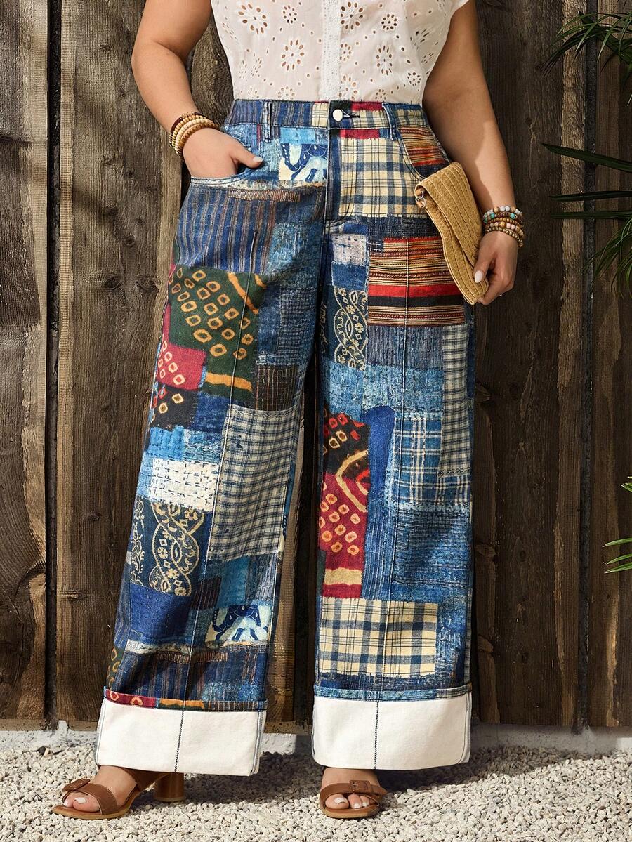 EMERY ROSE 大码女式数码印花牛仔裤，春夏款 - 彩色 - 查看 1