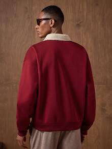 AKNOTIC Men's Date Red Long Sleeve Cartoon Embroidered Casual Polo Shirt Polo Men Sweater Polo Men Men Buttoned Knitted Polo Long Sleeve Polo Men Rugby Shirt Polo - Red - View 4