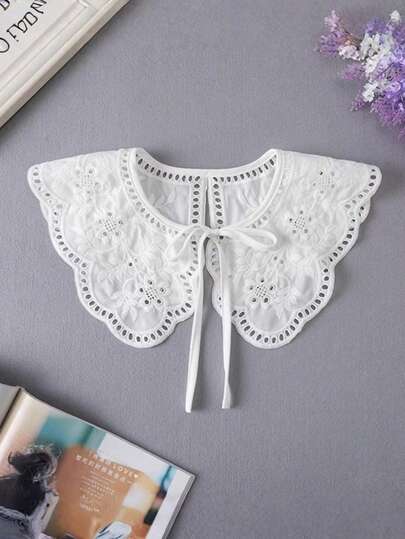 Zazumi 1PC Women Detachable Lace Collar White Embroidery Lace Trim Machine Washable Elegant Neck Accessory For Dress Shirt Jacket Vintage Costume