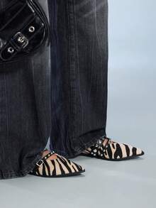 CUCCOO GRLICON Women's Zebra Print Pointed Toe Buckle Design Casual Everyday Versatile Flat Shoes For Christmas - Apricot - View 4