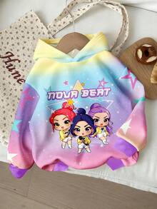 GraphicGems 1pc Young Girls Casual K-POP Cartoon Girl Star Tie-Dye Tie Dye Long Sleeve Sweatshirt, Comfortable Thick Knit Pullover Sweatshirt For Young Girls Daily And Holiday Wear, Suitable For Autumn/Winter