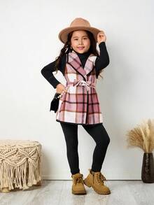 Emery Rose Kids Emery Rose Kids 3件套女童都市时尚格子外套、长袖T恤、裤子套装，适合休闲外出、派对、度假等场合，秋冬季 - 粉色 - 查看 4