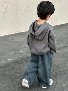 男童韩版宽松牛仔套装，连帽卫衣搭配时尚牛仔裤 - 彩色 - 查看 6