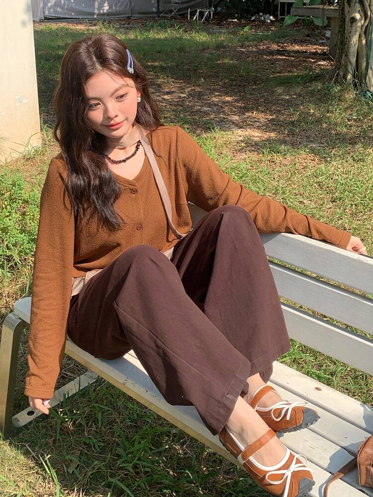 Dazy Plus Solid Color Contrast Mesh Ruffle Hem Casual Fitted Long Sleeve T-Shirt
