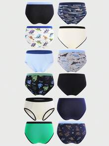 Tween Boys Briefs-Briefs Dinosaur Print Assorted Colors Comfortable Elastic Waistband Soft Stretch Everyday Underwear Random Pack Six Seasonal Four Seasons Holiday 2026 Must Have Gift Active Play School Vacation Playful Graphic Modern Durable