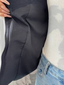 SHEIN Elenzya Women's Casual Lightweight White Down Hooded Cinched Waist Slim Fit Short Sleeve Down Jacket Puffer Vest Fur Thermal Winter Women Vest Cold Weather Clothes Women Outerwear Women Women Jackets - Black - View 7