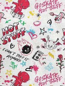 HOT STUFF X SHEIN 女士休闲时尚街头卡通字母图案撞色包边吊带背心，夏季 - 白色 - 查看 4