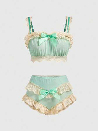 Kawaii Ensemble de lingerie sexy en dentelle florale romantique et tulle
