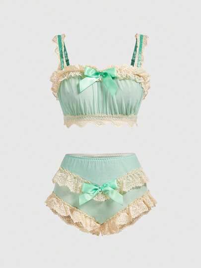 Kawaii Set di lingerie romantica in pizzo floreale e rete, sexy