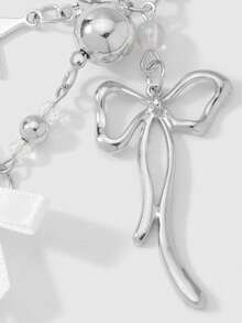 ROMWE Kawaii 1pc Y2K Minimalist High-End Silver Butterfly Faux Pearl Hollow Heart Star Woven Bow DIY Keychain Bag Charm, Suitable For Women/Girls Daily Wear, Holiday Gift