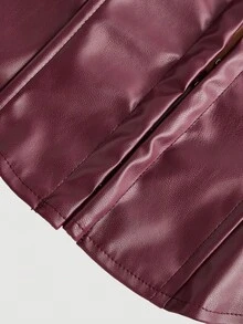 SHEIN Tall CURVE 加大码纯色前中心纽扣装饰 PU 皮革黑色抹胸 - 酒紅色 - 查看 4