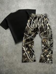 Manfinity ZONE917 ZONE917 宽松迷彩卡通人像笑脸T恤套装 - 彩色 - 查看 5