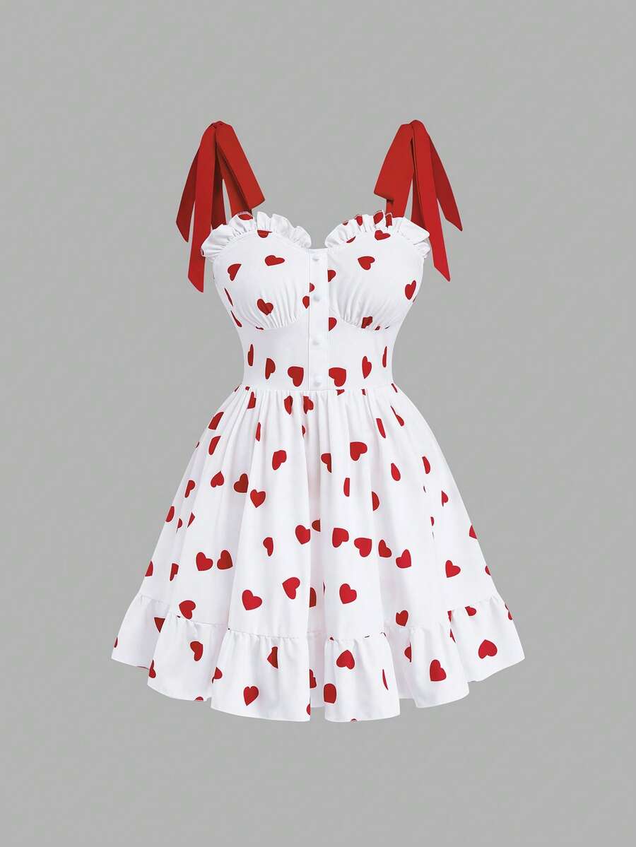 Sweetra Váy ngắn in hình trái tim tối giản hàng ngày cho nữ cỡ lớn - Nhiều màu - Xem 1