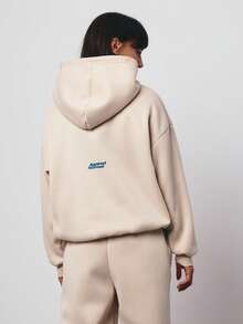 SURIMA 2pcs/Set Casual Beige Color Minimalist Pattern Hooded Long Sleeve Loose Fit Women Outfit, Suitable For Spring/Autumn - Apricot - View 2