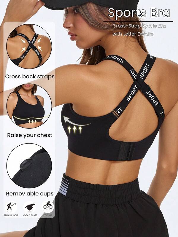 Eassivo Eassivo Women's Seamless Sports Bra,Cross Back Adjustable Strap, High Impact Padded Workout Top, Running Yoga Fitness Activewear, Workout Top Built In Bra, Cross Back Sports Bra