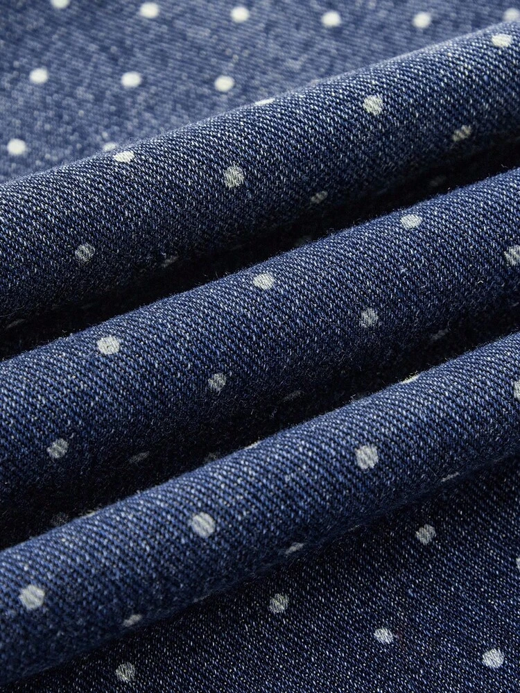 SHEIN Maija ポルカドット柄ワッシュ加工フレアジーンズ、カジュアルファッション、秋