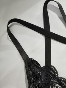 SpicyHot 1pc Plus Size Lace Wireless Sexy Lingerie Bodysuit - Black - View 4