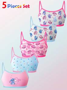 Tween Girls Bras And Bralettes-Training Bra 5 Packs Wireless Soft Bralette Set Cute Cartoon Prints Pink Blue White Adjustable Straps Stretchy Comfort Seamless Design Everyday Sleep Activewear Four Seasons Holiday 2026 Essential Gift Lightweight Layering - Multicolor - View 1