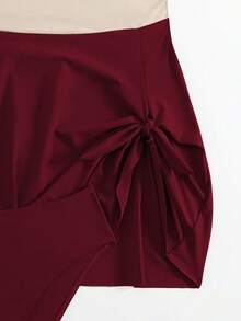 Swim Lushoire 2pcs/Set 2025 Women's New Colorblock One-Shoulder Soft Padded Tankini Swimwear, Slimming - Burgundy - View 8
