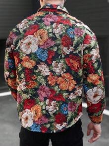 Manfinity LEGND Áo khoác dài tay họa tiết hoa cho nam, áo sơ mi hoa cho nam, áo blazer hoa cho nam, áo sơ mi hoa cho nam, áo khoác mùa hè cho nam, áo sơ mi cài nút cho nam, áo sơ mi hoa nhiều màu cho nam. - màu nâu - Xem 2