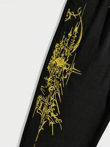 ROMWE MEN Men's Gothic Print Drawstring Waist Pockets Casual Jogger Pants - Black - View 4