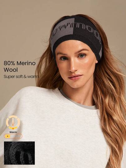 GLOWMODE 80% Merino Wool Warm Soft Wide Knit Jacquard Headband Autumn Winter Outdoors Daily Active Wear