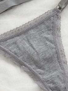 SHEIN Women's Basic Color Camisole Bra & Bikini Bottom Set  For Everyday Wear Casual Without Padding - Grey - View 6