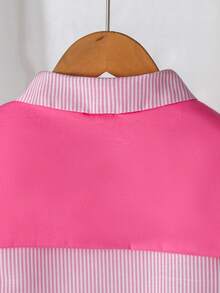 Genkimix Kids Young Girls Fashionable Pink Shirt With Shawl Collar Long Sleeve Blouse, Suitable For Daily Outings And Parties - Pink - View 4