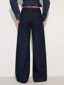 COSMINA Women's Elegant Wide Leg Extra Long Jeans, Versatile For Commuting, Daily Wear, And Office - Dark Wash - View 2