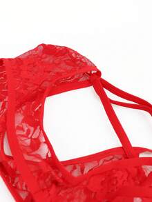 1 pieza Ropa interior sexy para hombres con encaje negro con rosa y espalda calada - Rojo - Ver 3