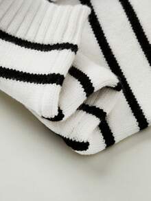 SHEIN 新生女宝宝可爱针织连体衣、脚套和帽子套装，适合秋冬季节穿着 - 黑與白 - 查看 4