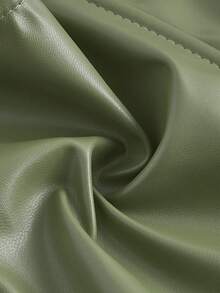 SHEIN Tall CURVE 加大码纯色前中纽扣装饰PU皮革抹胸上衣 绿色情人节 - 軍綠色 - 查看 3