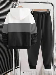 Vacaura Teenager's Casual Zip-Up Hoodie Jacket With Digital Print Letter Pattern & Contrast Color Drawstring Sweatpants Sports Set, Fashionable For Spring, Autumn & Winter