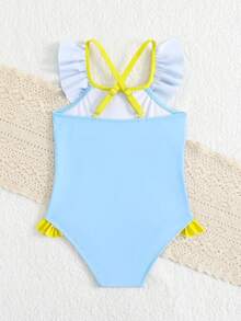 SHEIN 新款时尚女童豹纹全包覆连体泳衣，适合度假、海滩、夏季、春假 - 彩色 - 查看 2