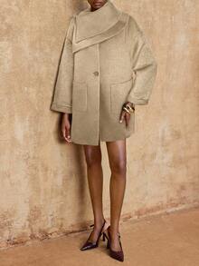 Lumalex Abrigo de lana asimétrico y versátil de doble cara, otoño/ - Caqui - Ver 4