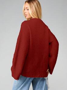 MISSGUIDED 宽松针织套头衫，长袖设计，冬季休闲毛衣，舒适保暖 - 酒紅色 - 查看 2