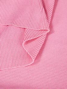 Eassivo Eassivo Women's Button Half-Placket Long Fitted Short Sleeve Bodycon Knit Dress - Pink - View 8