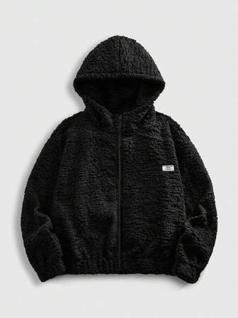 Felpa con cappuccio casual da uomo con chiusura lampo e toppe a lettera, autunno/inverno