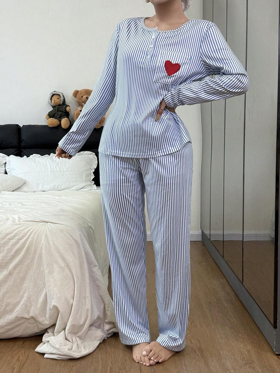 Dream Adore Ensemble de pyjama femme casual à manches longues avec boutons et imprimé rayé