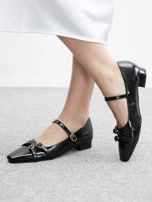 CUCCOO BIZCHIC 女士时尚百搭通勤简约搭扣平底鞋 - 黑色 - 查看 3