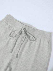 Franclia 2pcs/Set Women Casual Loose Knit Sweater & Pants Loungewear Set, Comfortable & Minimalist Design - Light Grey - View 7