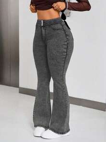 Vaqueros Acampanado mujer  mujer pantalon de mujer pantalón de mujer pantalones para mujer pantalón pantalones de dama pantalones baggy - Negro - Ver 2