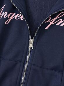 Glimmora Women's Casual Street Style Hooded Sweatshirt - Navy Blue - View 5