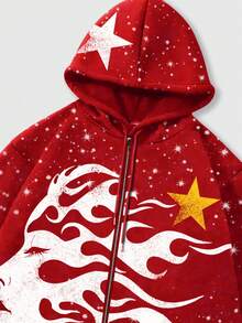 ROMWE MEN Street Life sweat-shirt à capuche décontracté à imprimé figuratif pour hommes, automne/hiver - Rouge - Voir 3