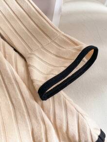 Elladie kids 少女休闲简约黑色滚边装饰层叠下摆长袖圆领秋冬时尚杏色连衣裙 - 杏色 - 查看 3