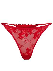 SHEIN Floral Lace Low Rise G-String, Sexy Lingerie, Bridal Lingerie - Red - View 3