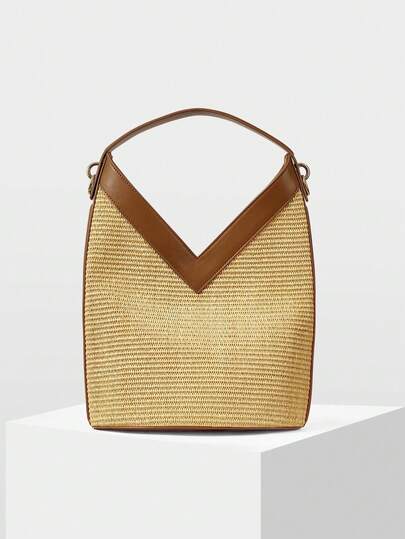 MOTF PREMIUM WOMEN'S FASHION MINIMALIST STRAW MATERIAL HANDBAG BUCKET BAG, SUITABLE FOR DAILY COMMUTING, VACATION SHOPPING